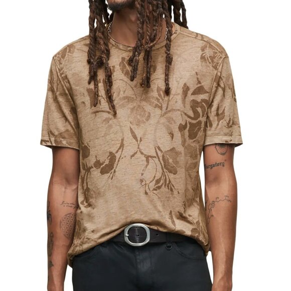 John Varvatos Men's Barrow Faded Floral Edgy Burnout Raw Edge Fabric T-Shirt Rye - Picture 1 of 6